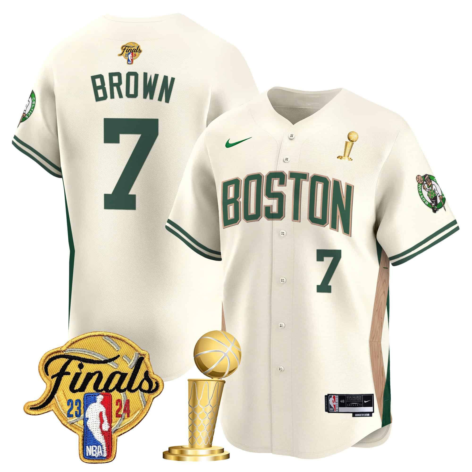 Men Boston Celtics #7 Brown Cream 2024 Nike Final & Champions Patch Baseball NBA Jersey->boston celtics->NBA Jersey